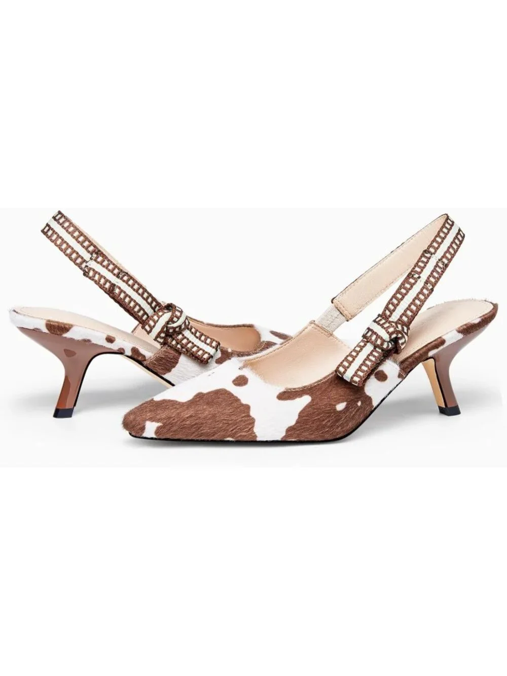 Women's Light Brown Slingback Kitten Heels Closed Pointed Toe Bowknot Slip On